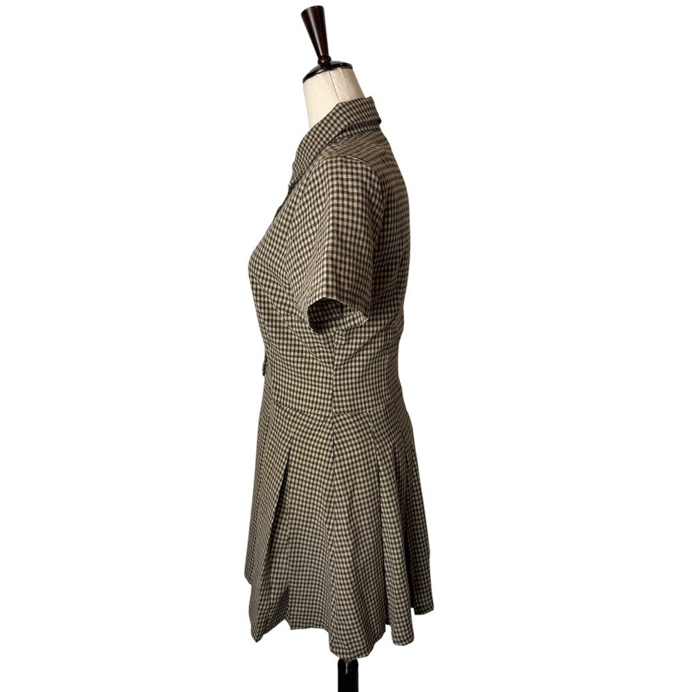 RIHOAS Pleated Mini Dress Women Small Brown Plaid Lapel Cotton NWT Button Front - Picture 8 of 12